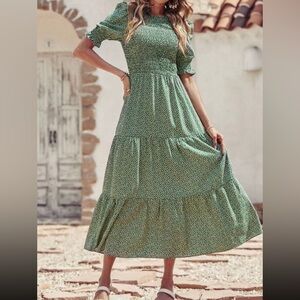 Green Printed Tiered Maxi Dress - Women's Summer Dress